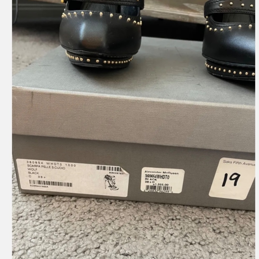 ALEXANDER McQUEEN Black Studded Scarpa Pelle Cuoio Size 8 1/2 - Picture 5 of 11